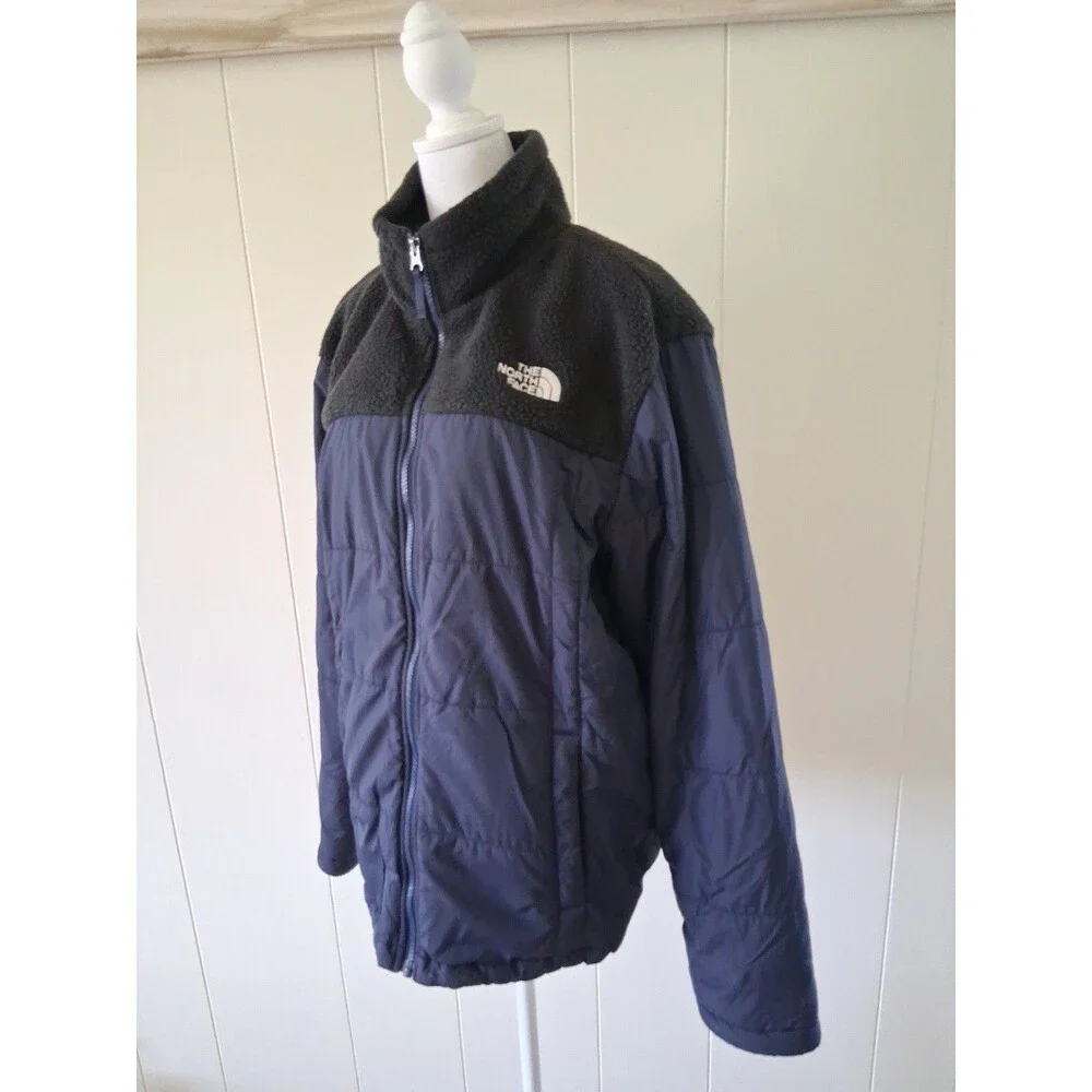 North Face Men's Large Fleece Yoke Insulated Hybrid Jacket Blue Black Full Zip